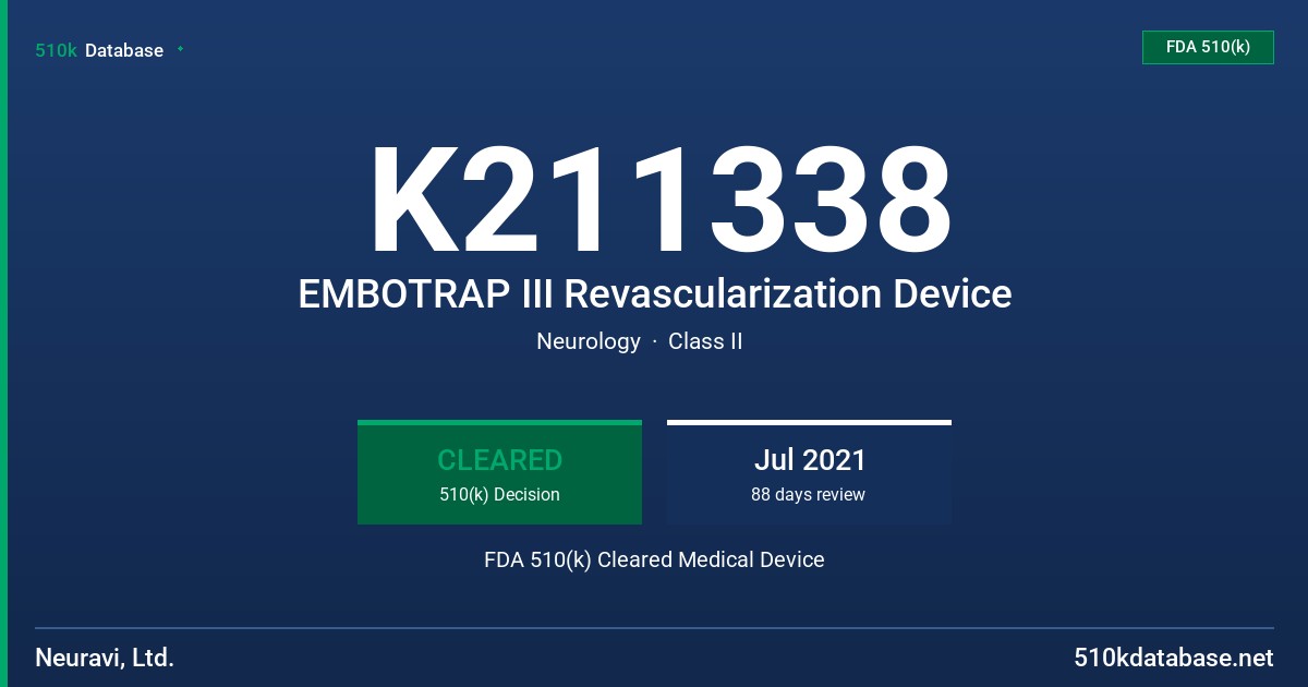 K211338 EMBOTRAP III Revascularization Device FDA 510(k) Cleared Medical Device