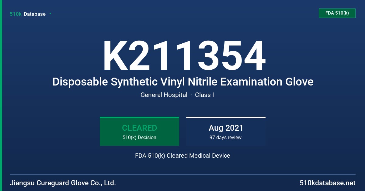 K211354 Disposable Synthetic Vinyl Nitrile Examination Glove FDA 510(k) Cleared Medical Device