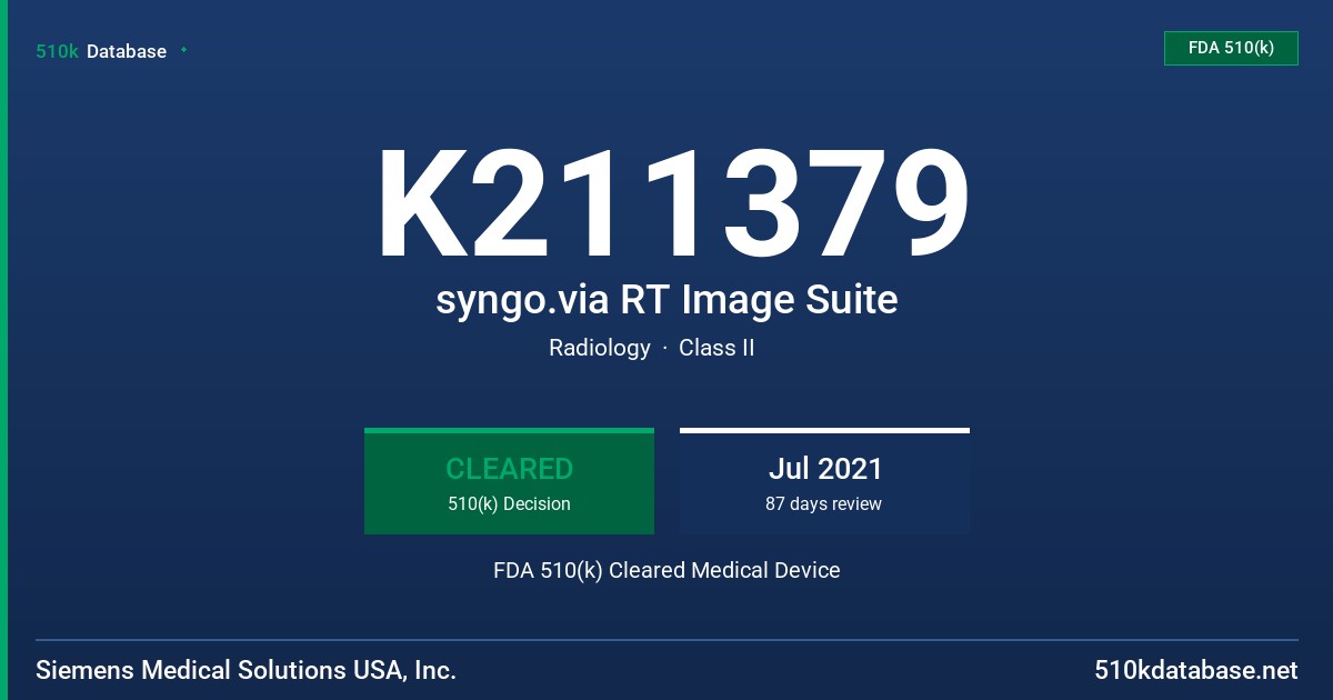 K211379 syngo.via RT Image Suite FDA 510(k) Cleared Medical Device