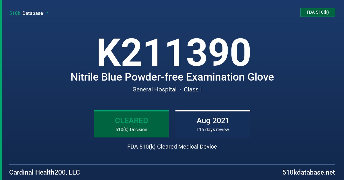 K211390 Nitrile Blue Powder-free Examination Glove FDA 510(k) Cleared Medical Device