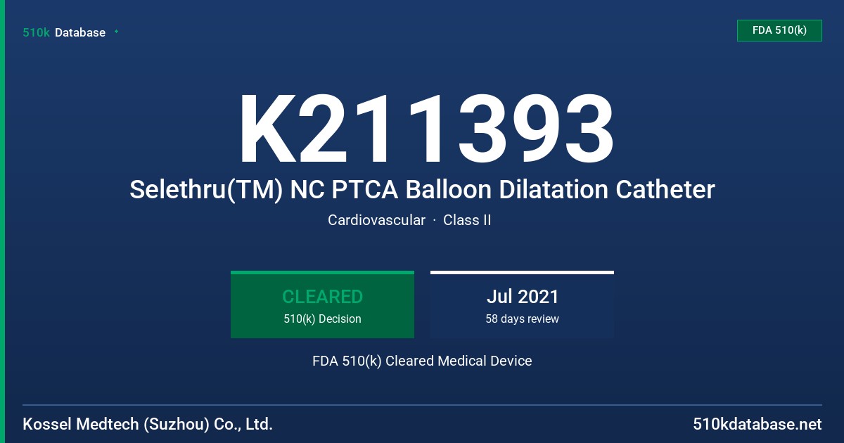 K211393 Selethru(TM) NC PTCA Balloon Dilatation Catheter FDA 510(k) Cleared Medical Device