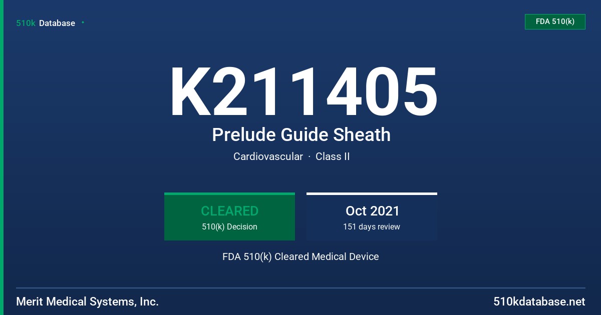 K211405 Prelude Guide Sheath FDA 510(k) Cleared Medical Device