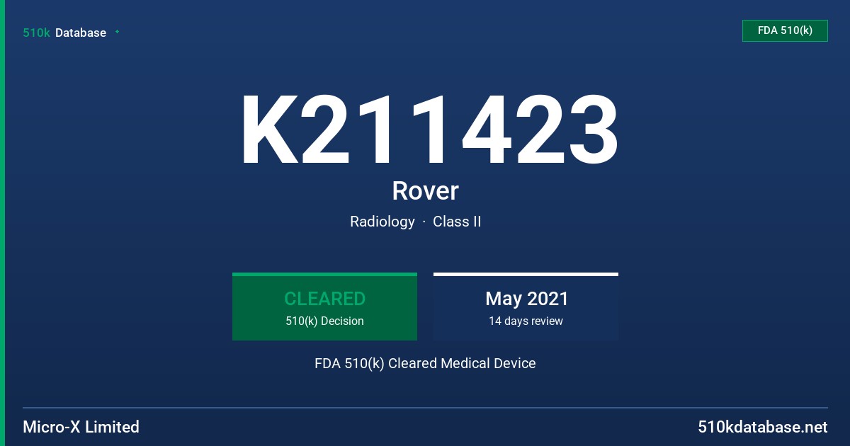K211423 Rover FDA 510(k) Cleared Medical Device