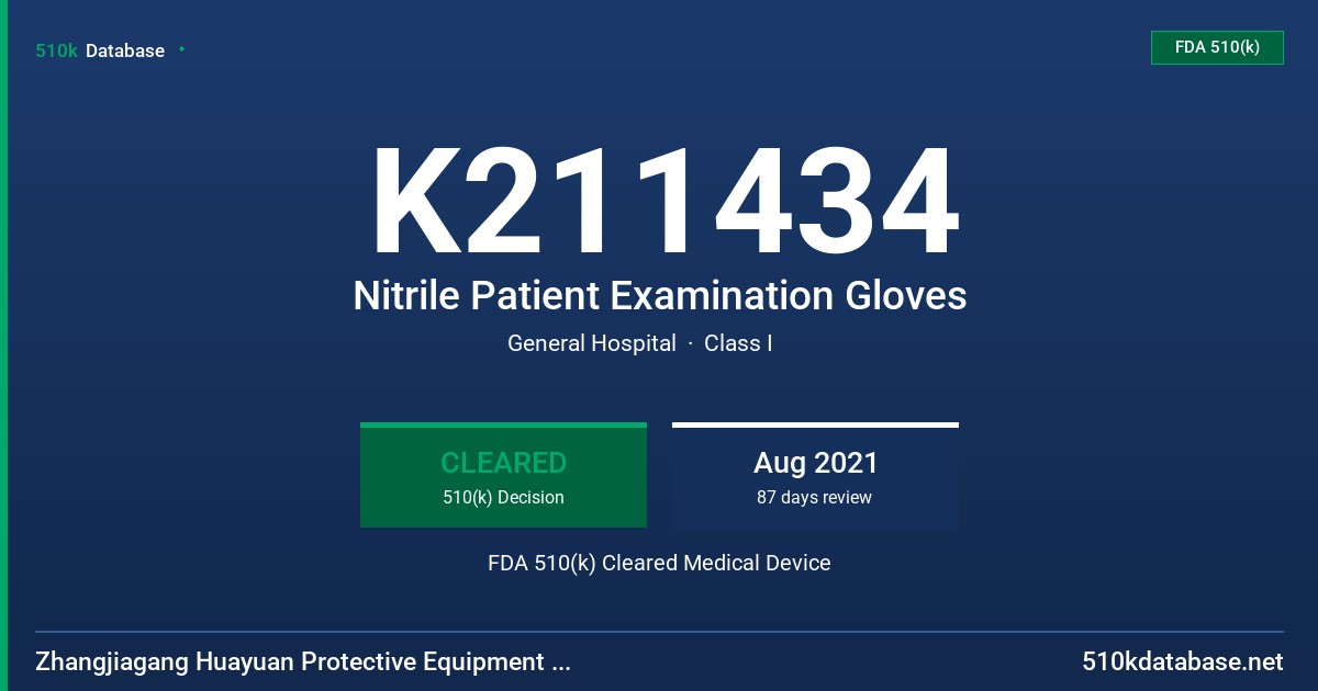 K211434 Nitrile Patient Examination Gloves FDA 510(k) Cleared Medical Device