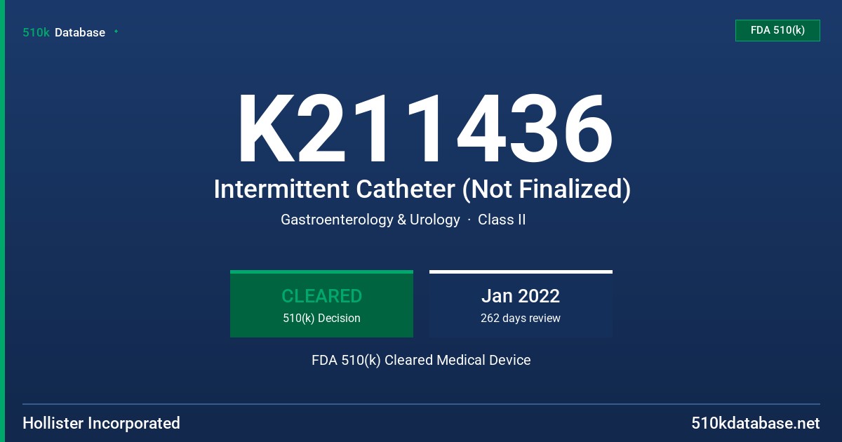 K211436 Intermittent Catheter (Not Finalized) FDA 510(k) Cleared Medical Device