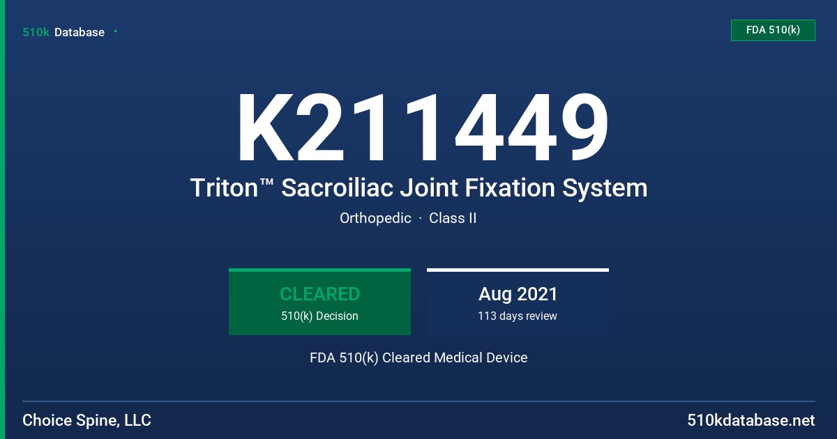 K211449 Triton™ Sacroiliac Joint Fixation System FDA 510(k) Cleared Medical Device