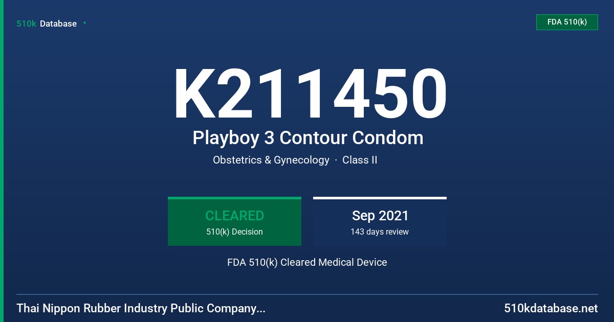 K211450 Playboy 3 Contour Condom FDA 510(k) Cleared Medical Device