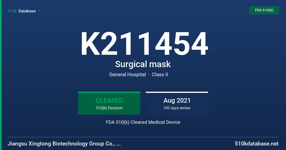 K211454 Surgical mask FDA 510(k) Cleared Medical Device