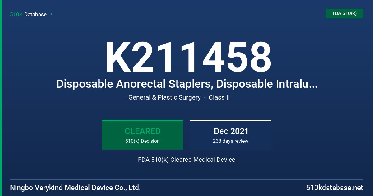 K211458 Disposable Anorectal Staplers, Disposable Intraluminal Staplers, Disposable Linear Cutting Staplers, Disposable Endoscopic Cutting Staplers FDA 510(k) Cleared Medical Device