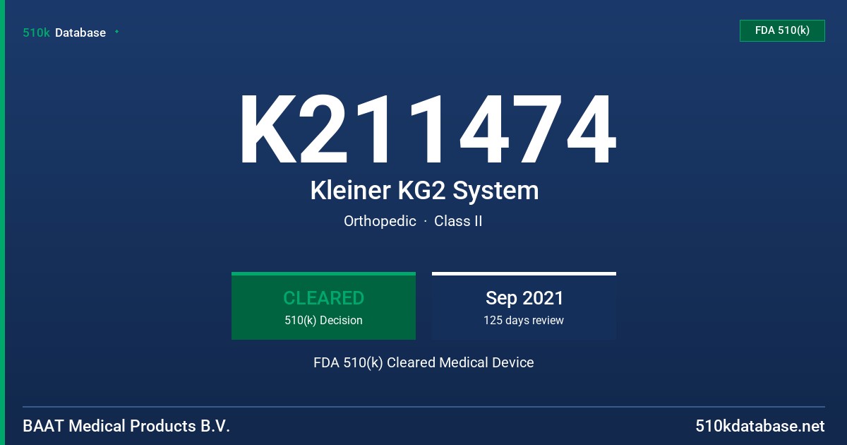 K211474 Kleiner KG2 System FDA 510(k) Cleared Medical Device