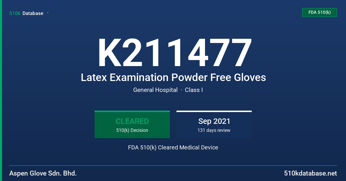 K211477 Latex Examination Powder Free Gloves FDA 510(k) Cleared Medical Device