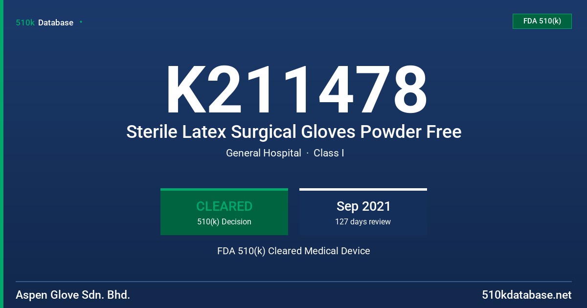 K211478 Sterile Latex Surgical Gloves Powder Free FDA 510(k) Cleared Medical Device