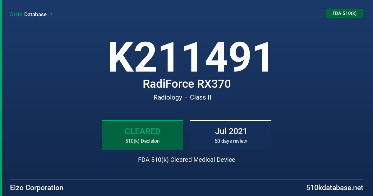 K211491 RadiForce RX370 FDA 510(k) Cleared Medical Device