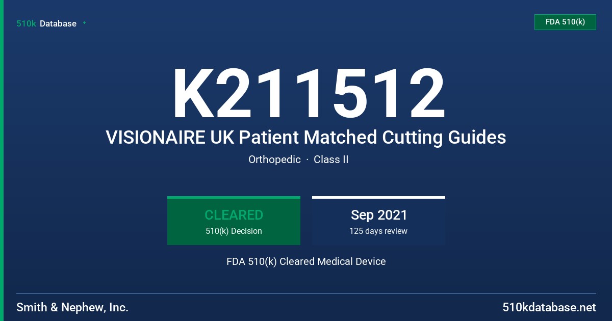K211512 VISIONAIRE UK Patient Matched Cutting Guides FDA 510(k) Cleared Medical Device