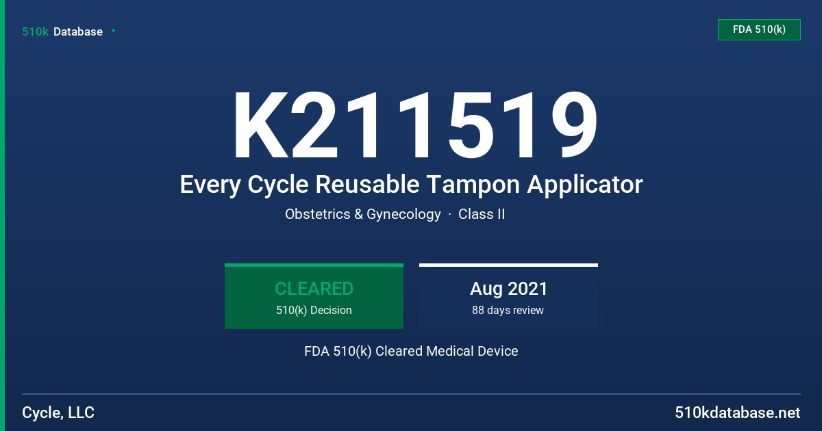 K211519 Every Cycle Reusable Tampon Applicator FDA 510(k) Cleared Medical Device
