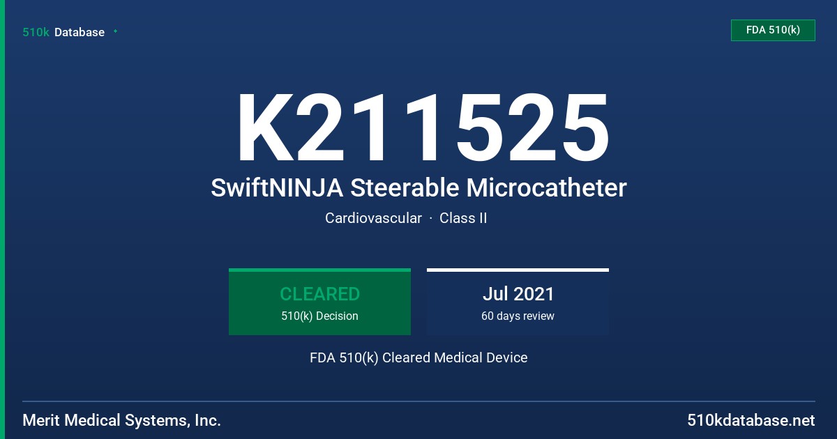 K211525 SwiftNINJA Steerable Microcatheter FDA 510(k) Cleared Medical Device
