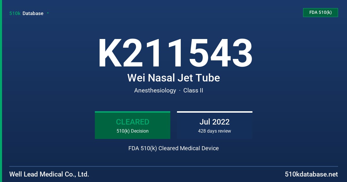 K211543 Wei Nasal Jet Tube FDA 510(k) Cleared Medical Device