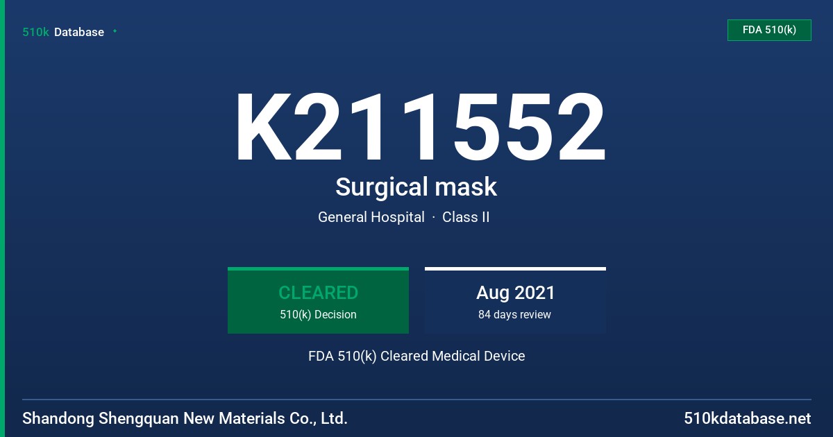 K211552 Surgical mask FDA 510(k) Cleared Medical Device