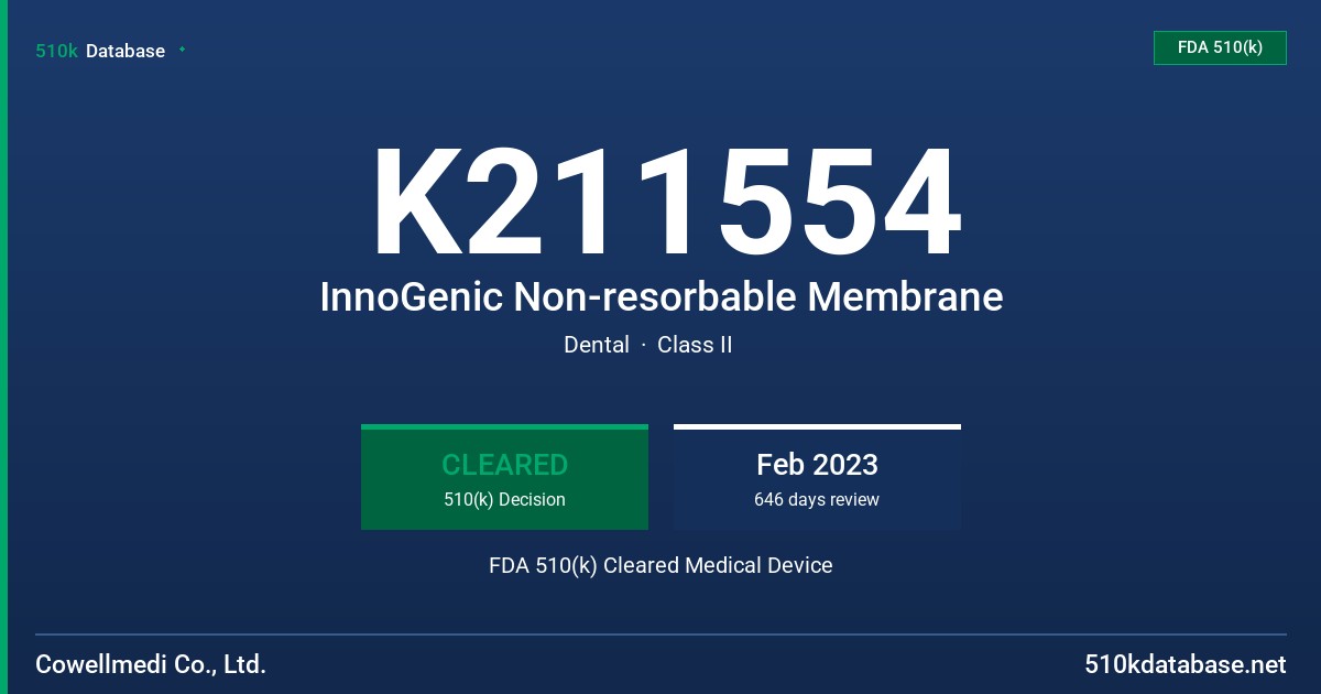 K211554 InnoGenic Non-resorbable Membrane FDA 510(k) Cleared Medical Device