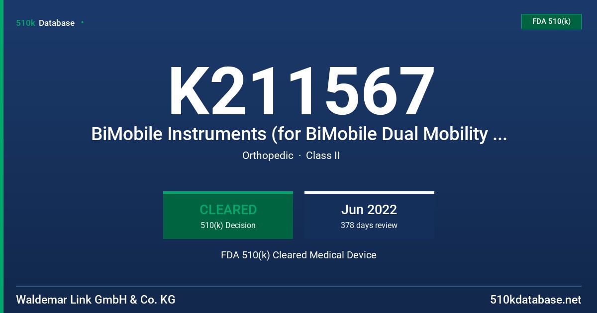 K211567 BiMobile Instruments (for BiMobile Dual Mobility System) FDA 510(k) Cleared Medical Device