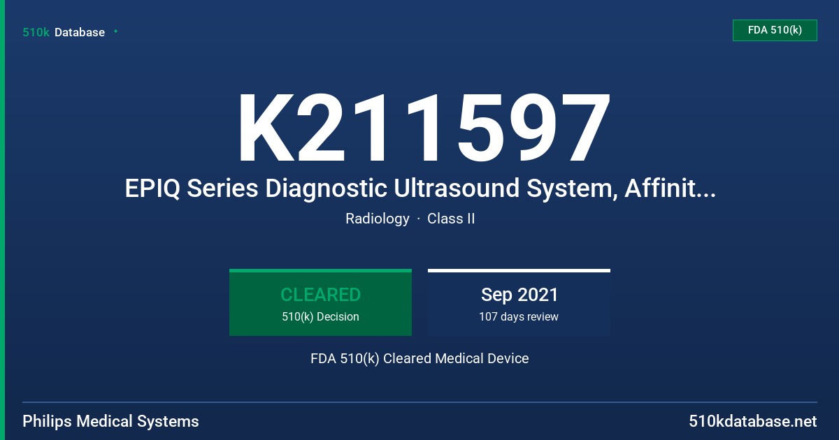 K211597 EPIQ Series Diagnostic Ultrasound System, Affiniti Series Diagnostic Ultrasound System FDA 510(k) Cleared Medical Device
