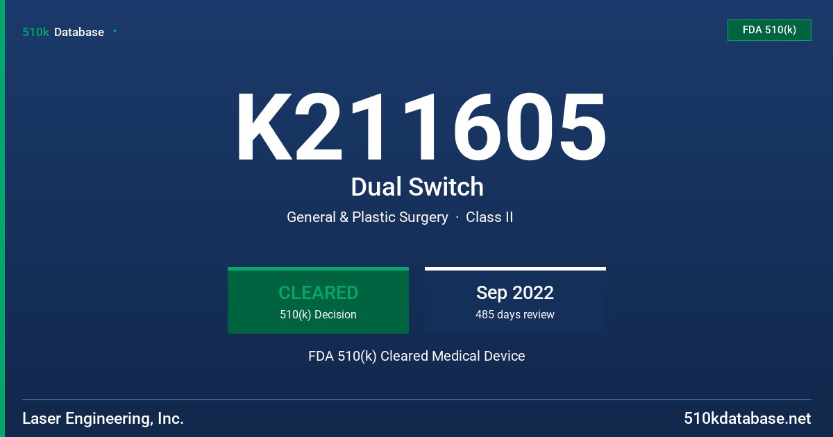 K211605 Dual Switch FDA 510(k) Cleared Medical Device