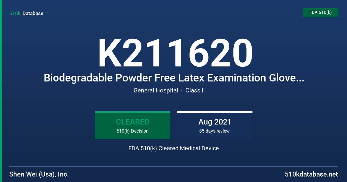 K211620 Biodegradable Powder Free Latex Examination Gloves Natural, Blue, Black and Green Colors with protein content labeling claim (50 micrograms or less) FDA 510(k) Cleared Medical Device