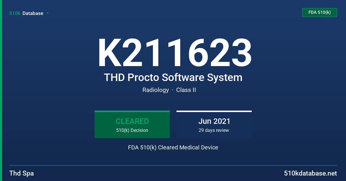 K211623 THD Procto Software System FDA 510(k) Cleared Medical Device