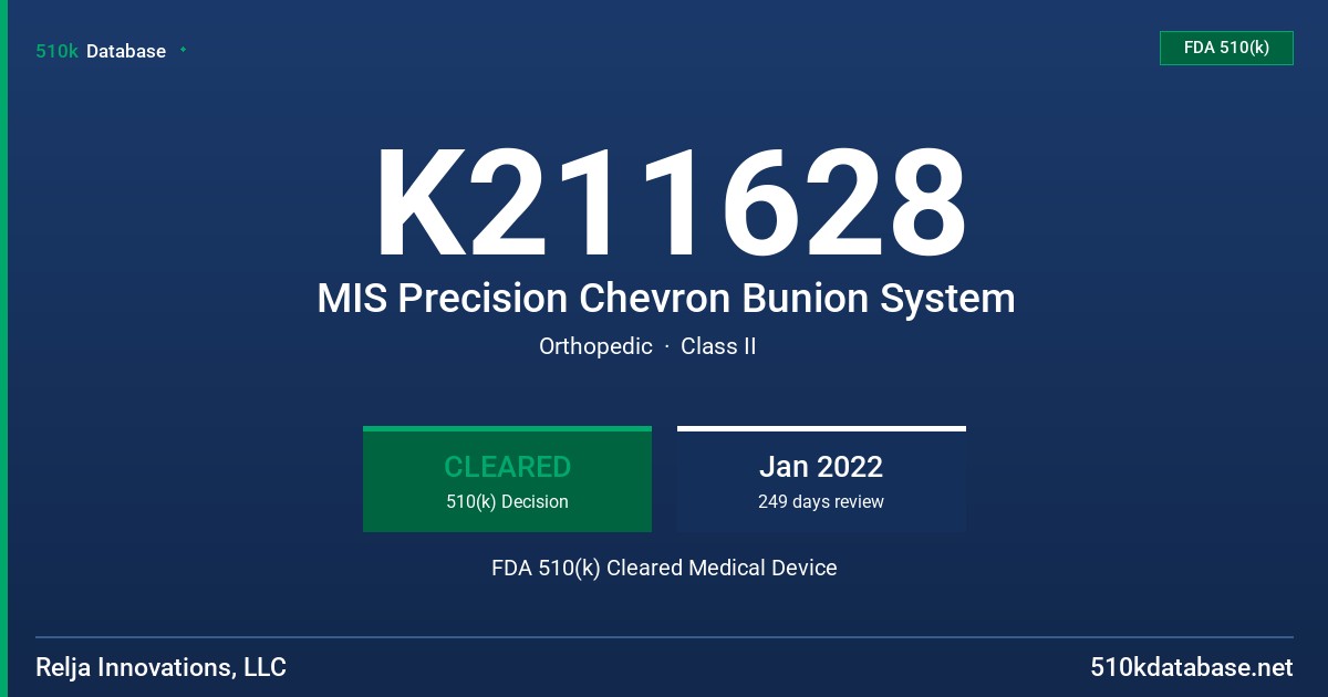 K211628 MIS Precision Chevron Bunion System FDA 510(k) Cleared Medical Device