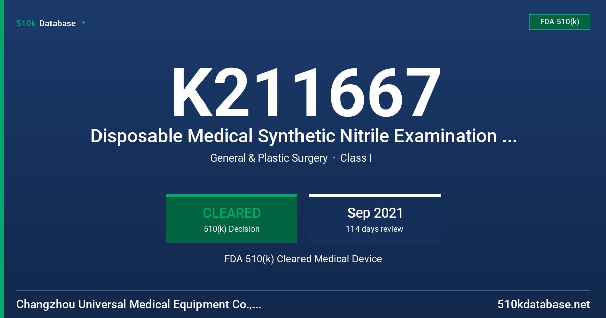 K211667 Disposable Medical Synthetic Nitrile Examination Gloves (Non-Sterile) FDA 510(k) Cleared Medical Device