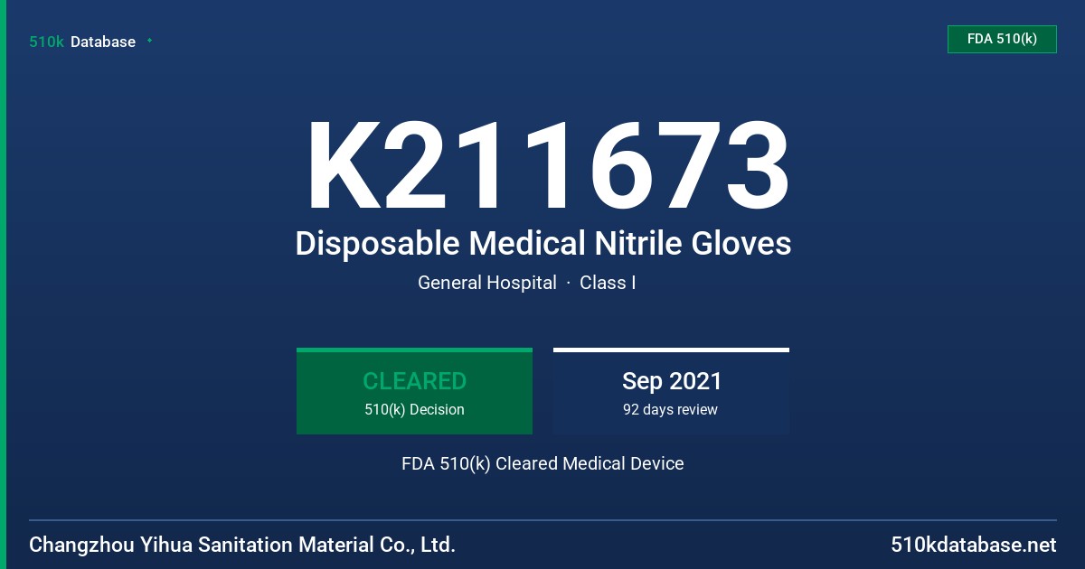 K211673 Disposable Medical Nitrile Gloves FDA 510(k) Cleared Medical Device