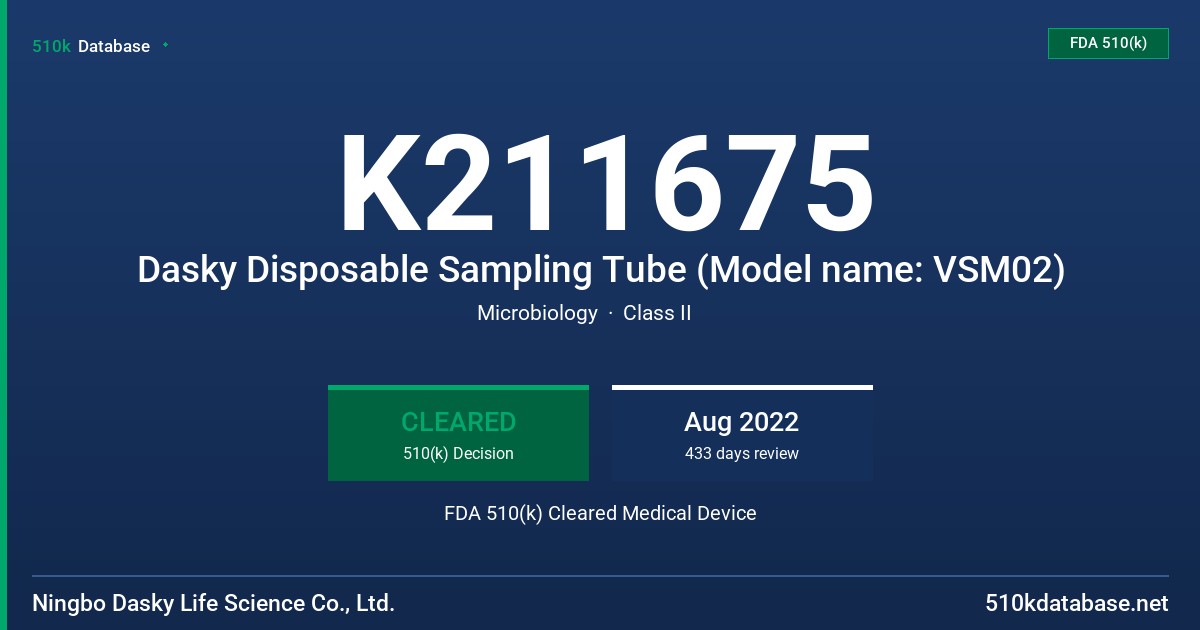 K211675 Dasky Disposable Sampling Tube (Model name: VSM02) FDA 510(k) Cleared Medical Device