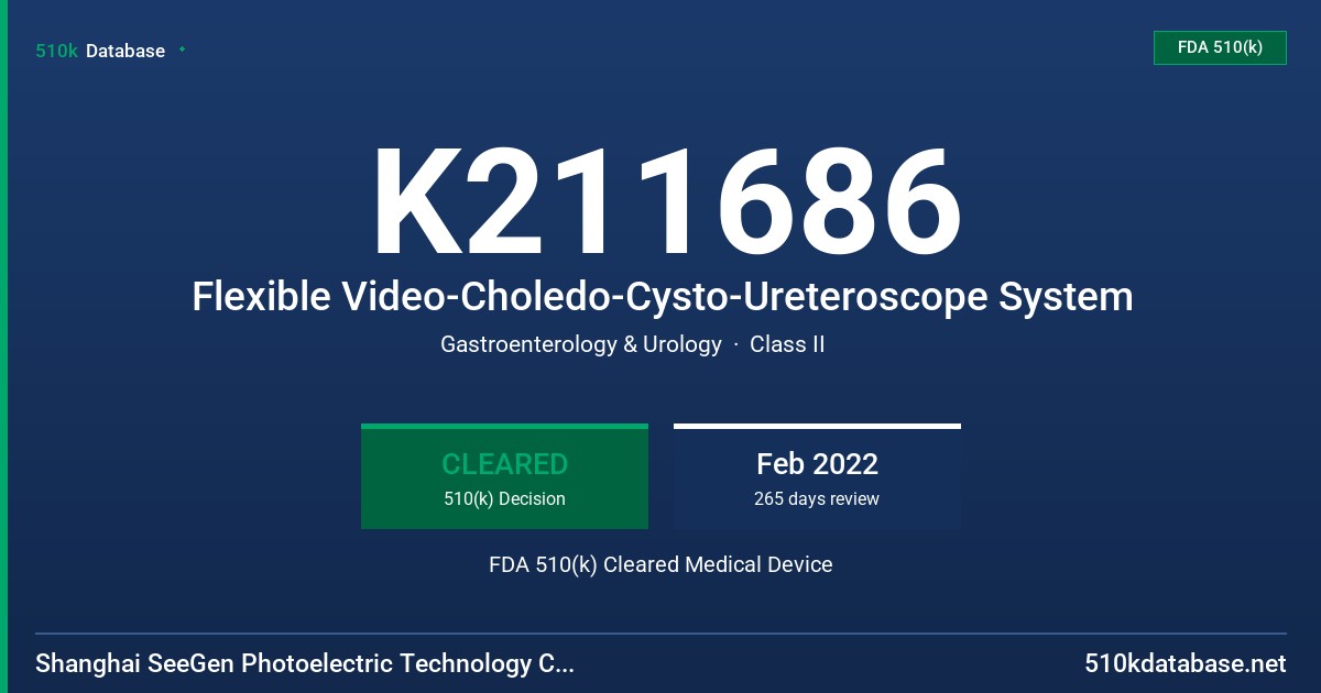 K211686 Flexible Video-Choledo-Cysto-Ureteroscope System FDA 510(k) Cleared Medical Device