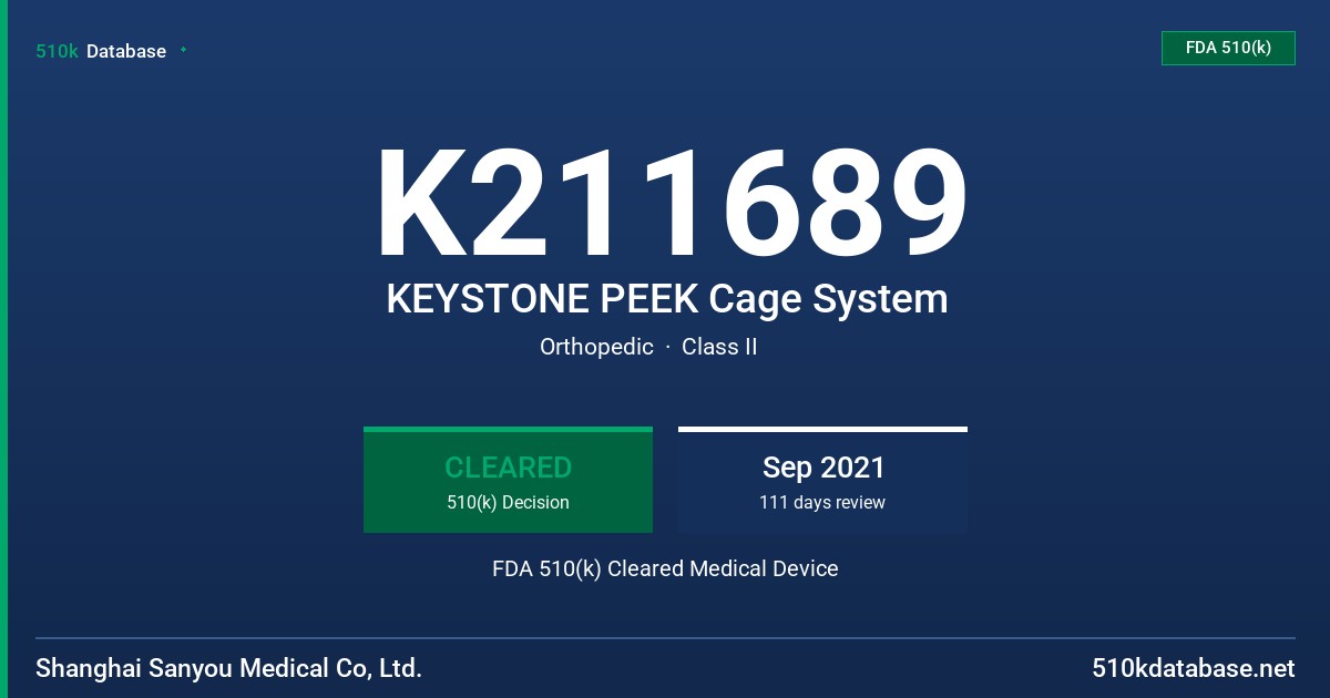 K211689 KEYSTONE PEEK Cage System FDA 510(k) Cleared Medical Device