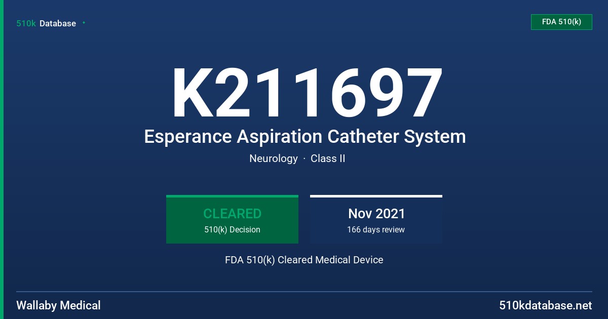K211697 Esperance Aspiration Catheter System FDA 510(k) Cleared Medical Device
