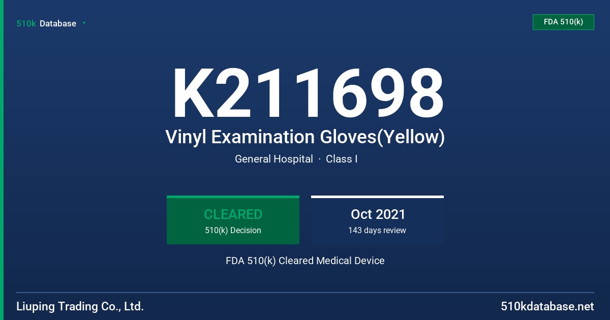 K211698 Vinyl Examination Gloves(Yellow) FDA 510(k) Cleared Medical Device