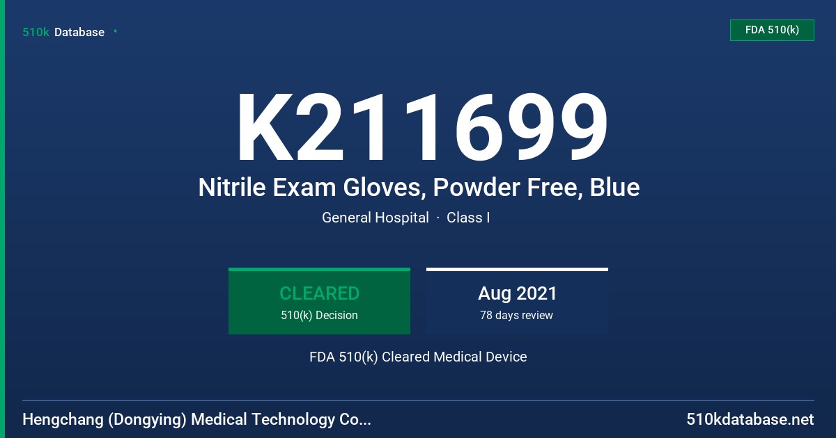 K211699 Nitrile Exam Gloves, Powder Free, Blue FDA 510(k) Cleared Medical Device