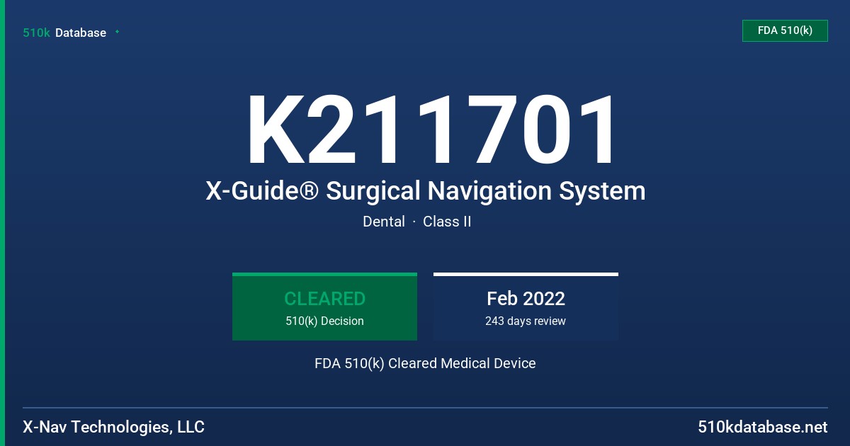K211701 X-Guide® Surgical Navigation System FDA 510(k) Cleared Medical Device