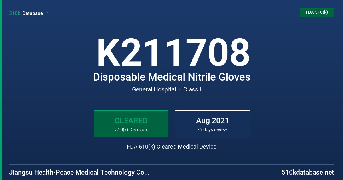 K211708 Disposable Medical Nitrile Gloves FDA 510(k) Cleared Medical Device