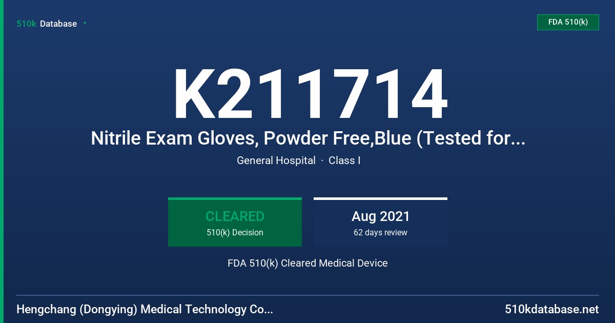 K211714 Nitrile Exam Gloves, Powder Free,Blue (Tested for Use with Chemotherapy) FDA 510(k) Cleared Medical Device