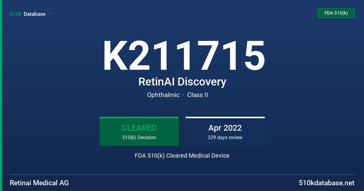 K211715 RetinAI Discovery FDA 510(k) Cleared Medical Device