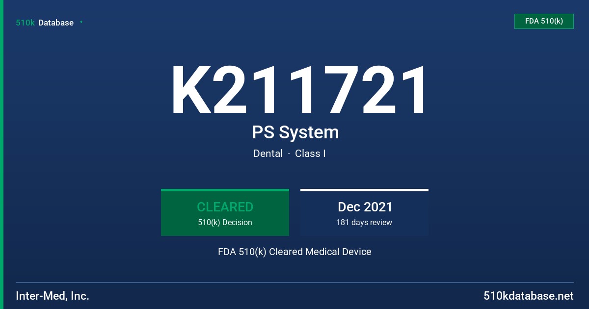 K211721 PS System FDA 510(k) Cleared Medical Device