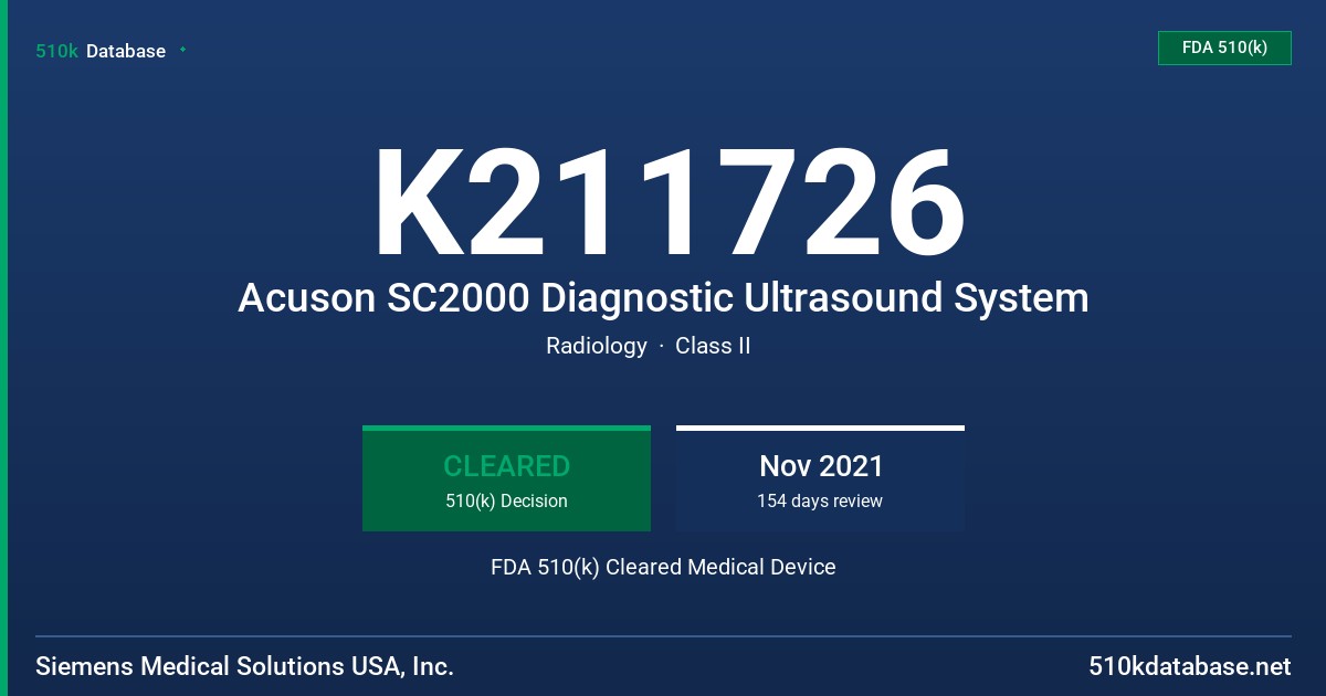 K211726 Acuson SC2000 Diagnostic Ultrasound System FDA 510(k) Cleared Medical Device