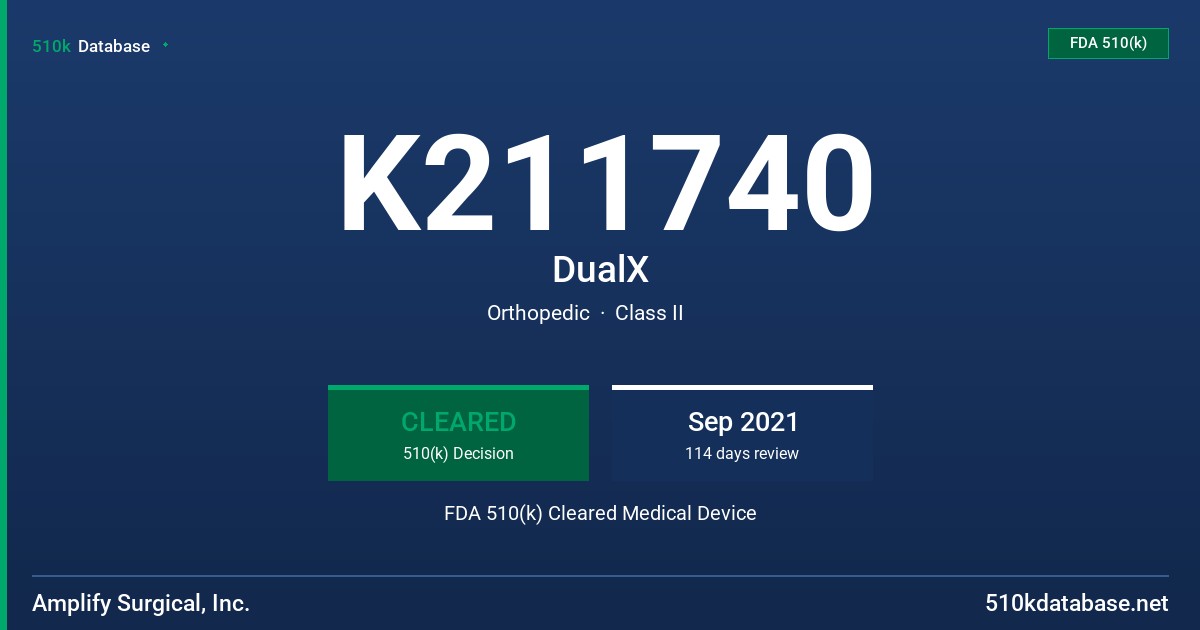 K211740 DualX FDA 510(k) Cleared Medical Device
