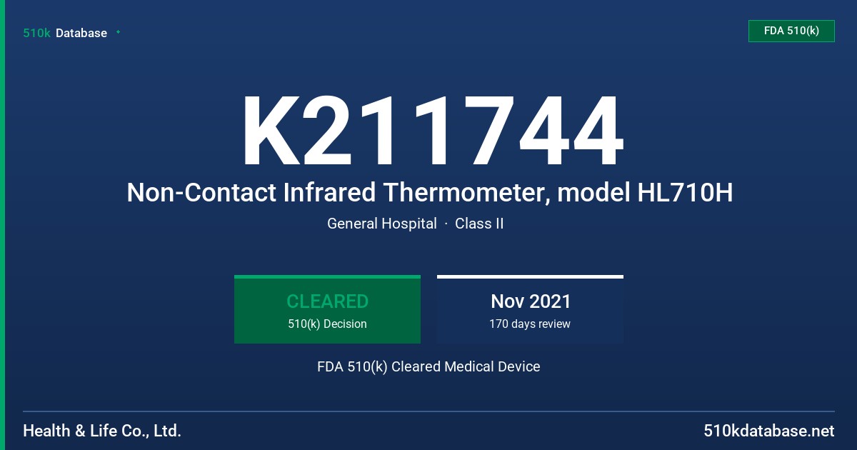 K211744 Non-Contact Infrared Thermometer, model HL710H FDA 510(k) Cleared Medical Device