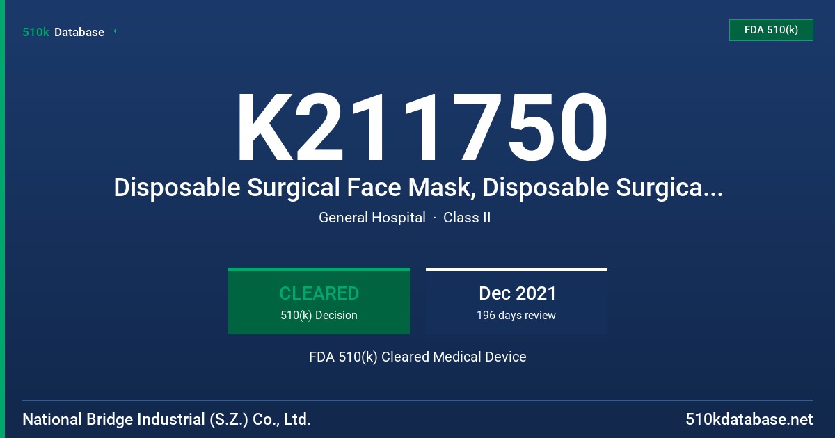 K211750 Disposable Surgical Face Mask, Disposable Surgical Face Mask (Sterile) FDA 510(k) Cleared Medical Device