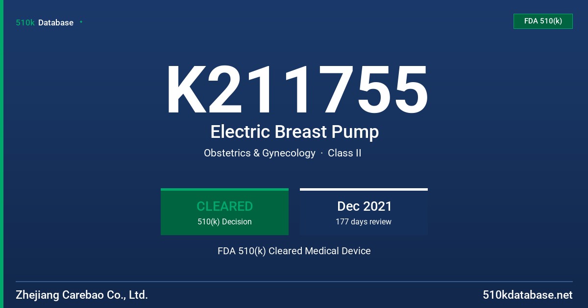 K211755 Electric Breast Pump FDA 510(k) Cleared Medical Device