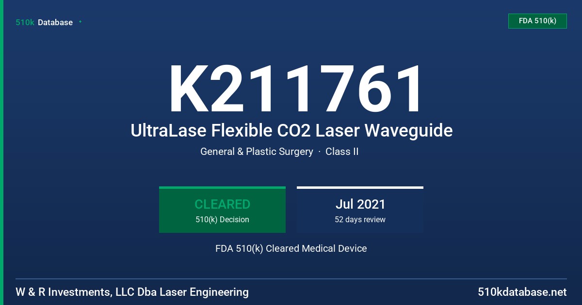 K211761 UltraLase Flexible CO2 Laser Waveguide FDA 510(k) Cleared Medical Device