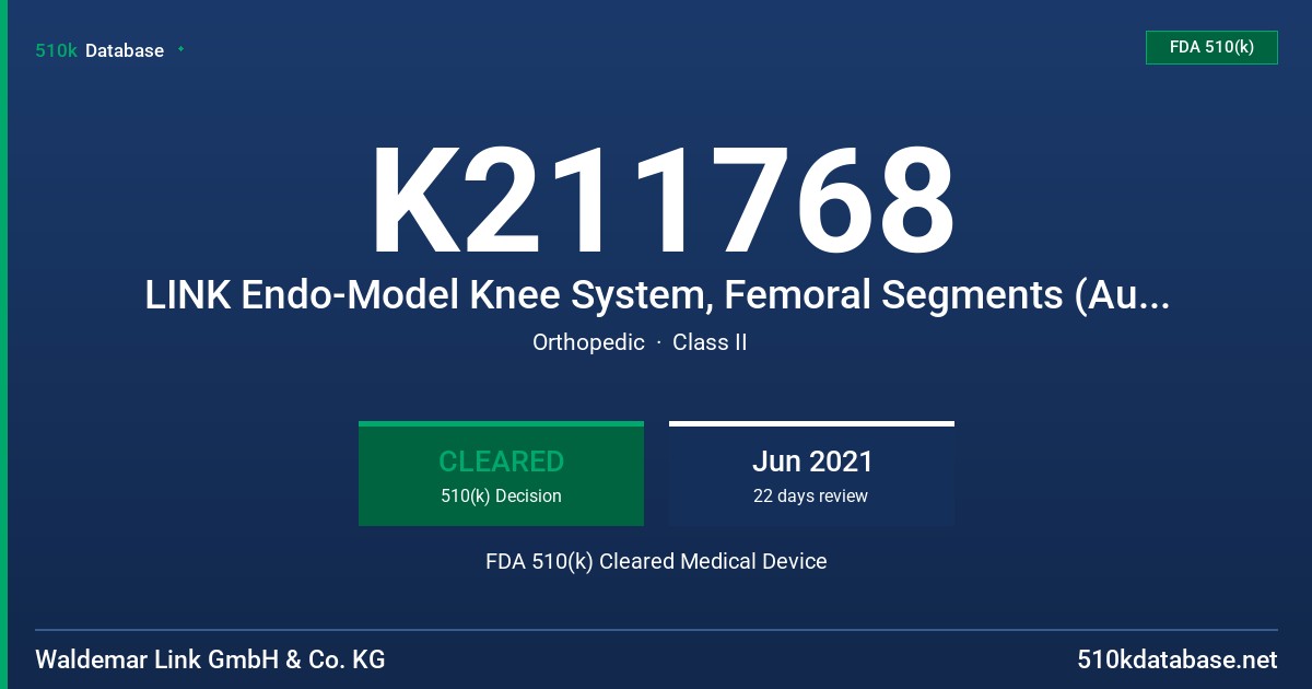 K211768 LINK Endo-Model Knee System, Femoral Segments (Augments), UHMWPE FDA 510(k) Cleared Medical Device