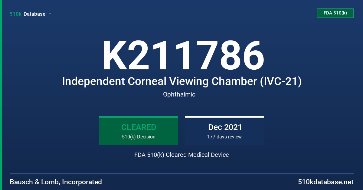 K211786 Independent Corneal Viewing Chamber (IVC-21) FDA 510(k) Cleared Medical Device